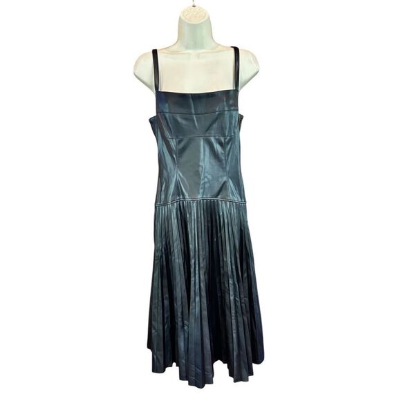 PROENZA SCHOULER Pleated Drop Waist Faux Leather Dress in Black NWT Size 2 - Picture 4 of 9